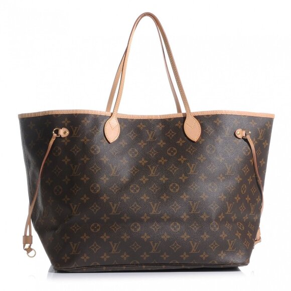 Authentic Louis Vuitton Neverfull GM Purse Monogram Tote Shoulder Bag Brown Tan - Picture 4 of 14